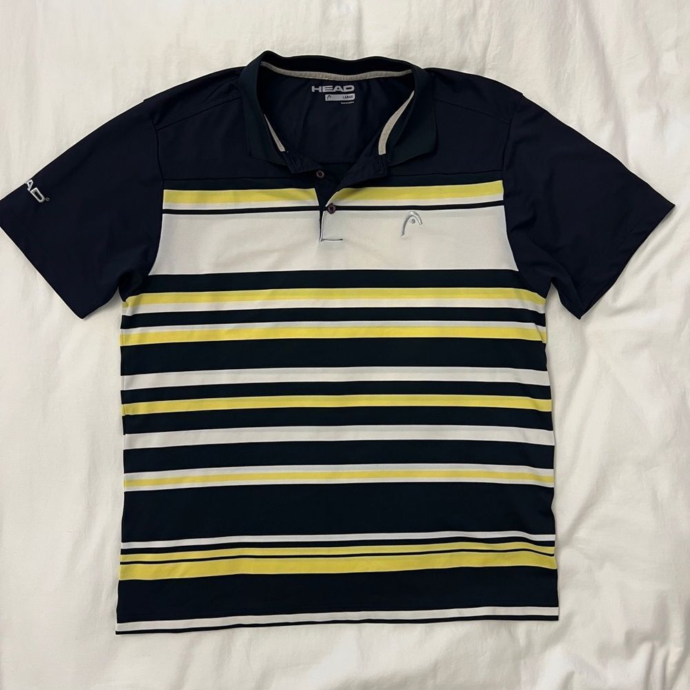 HEAD Tennis Golf Performance Polo Navy Yellow Striped Men’s Large
